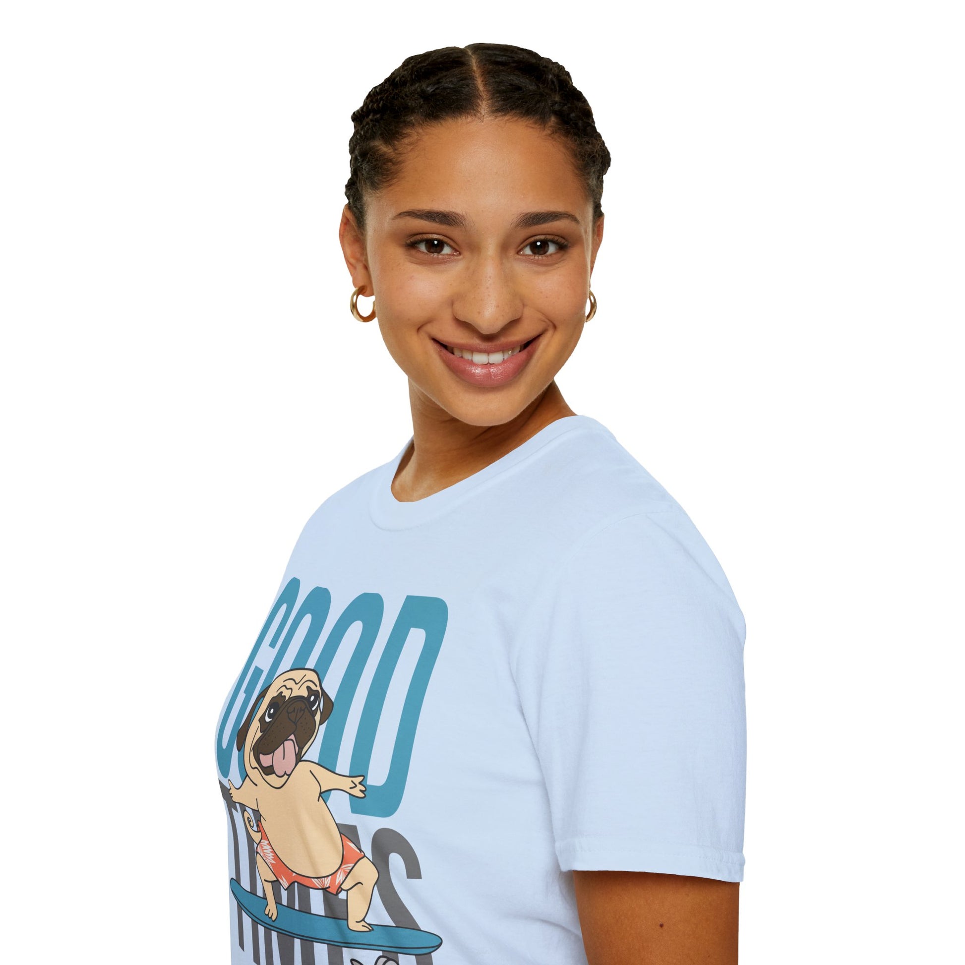 Surfer Dog T-Shirt, Good Times Tee, Summer Shirt, Pet Lover Gift, Cute Unisex Top, Beach Vibes Clothing