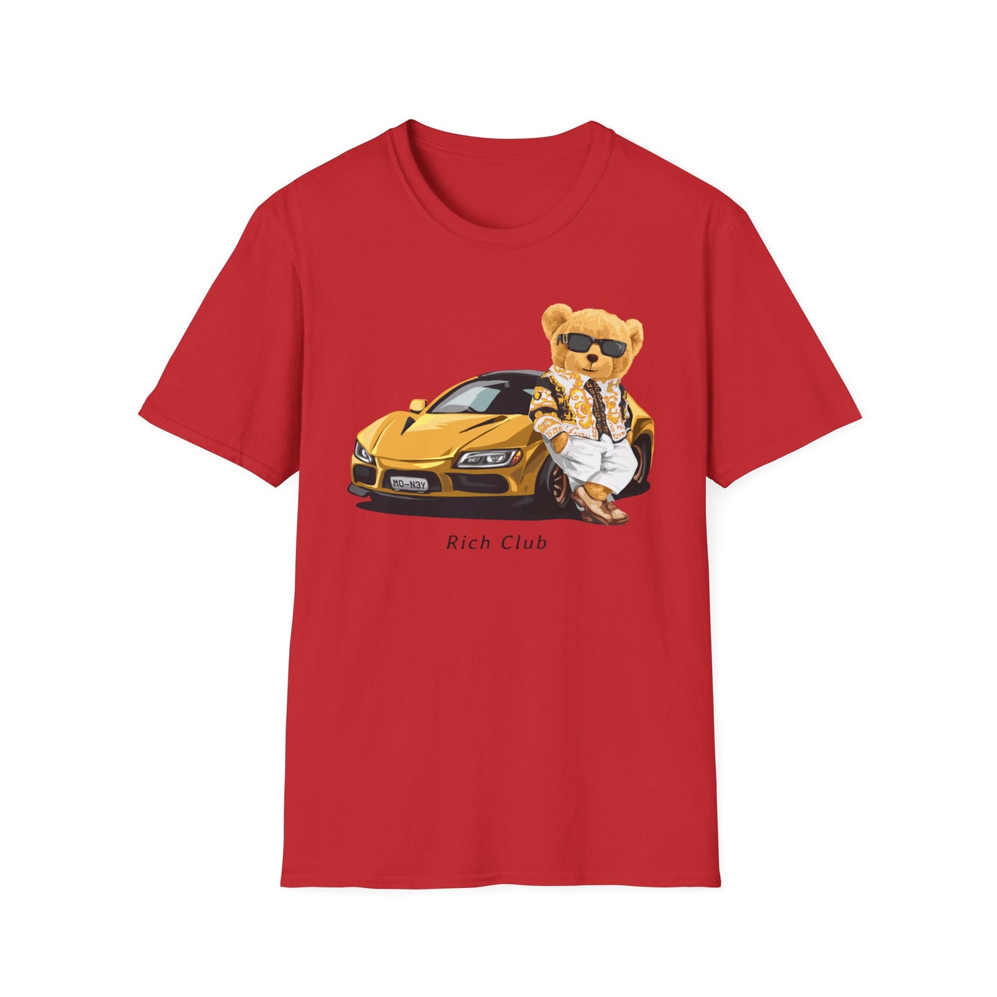 Luxury Lifestyle Bear T-Shirt, Vintage Car Tee, Unisex Graphic Shirt, Cool Fashion Apparel, Gift for Car Enthusiasts Red