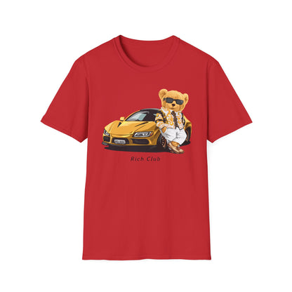 Luxury Lifestyle Bear T-Shirt, Vintage Car Tee, Unisex Graphic Shirt, Cool Fashion Apparel, Gift for Car Enthusiasts Red