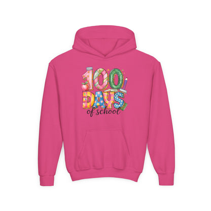 100 Days of School Youth Hoodie, Celebrate Achievement Sweatshirt, Fun Kids Apparel, School Milestone Gift, Classroom Celebration Wear Heliconia
