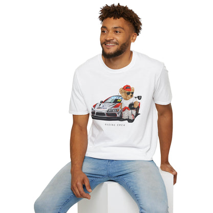 Racing Bear Unisex T-Shirt, Cute Animal Apparel, Car Lovers Gift, Fun Racing Shirt, Gift for Him/Her