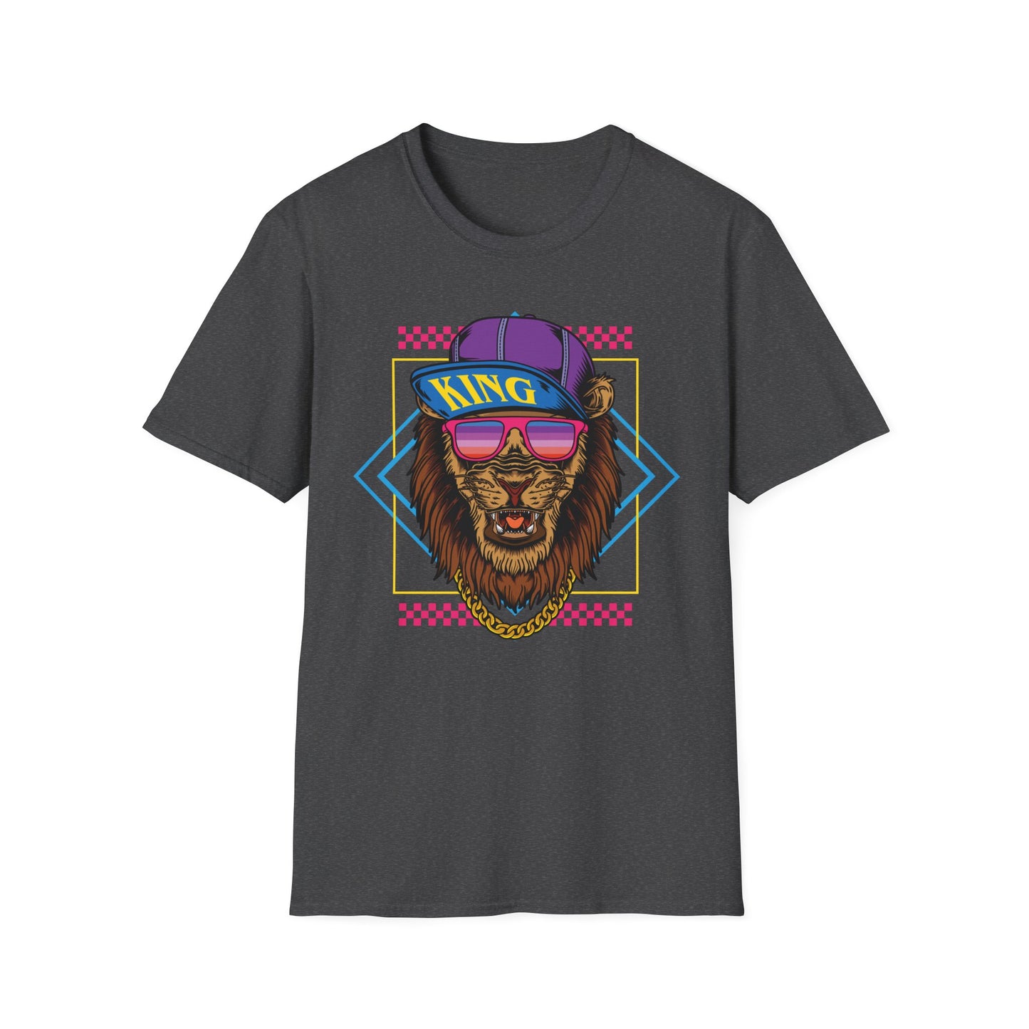 King Lion Graphic T-Shirt, Unisex Tee, Casual Wear, Gift for Animal Lovers, Streetwear, Festival Fashion Dark Heather