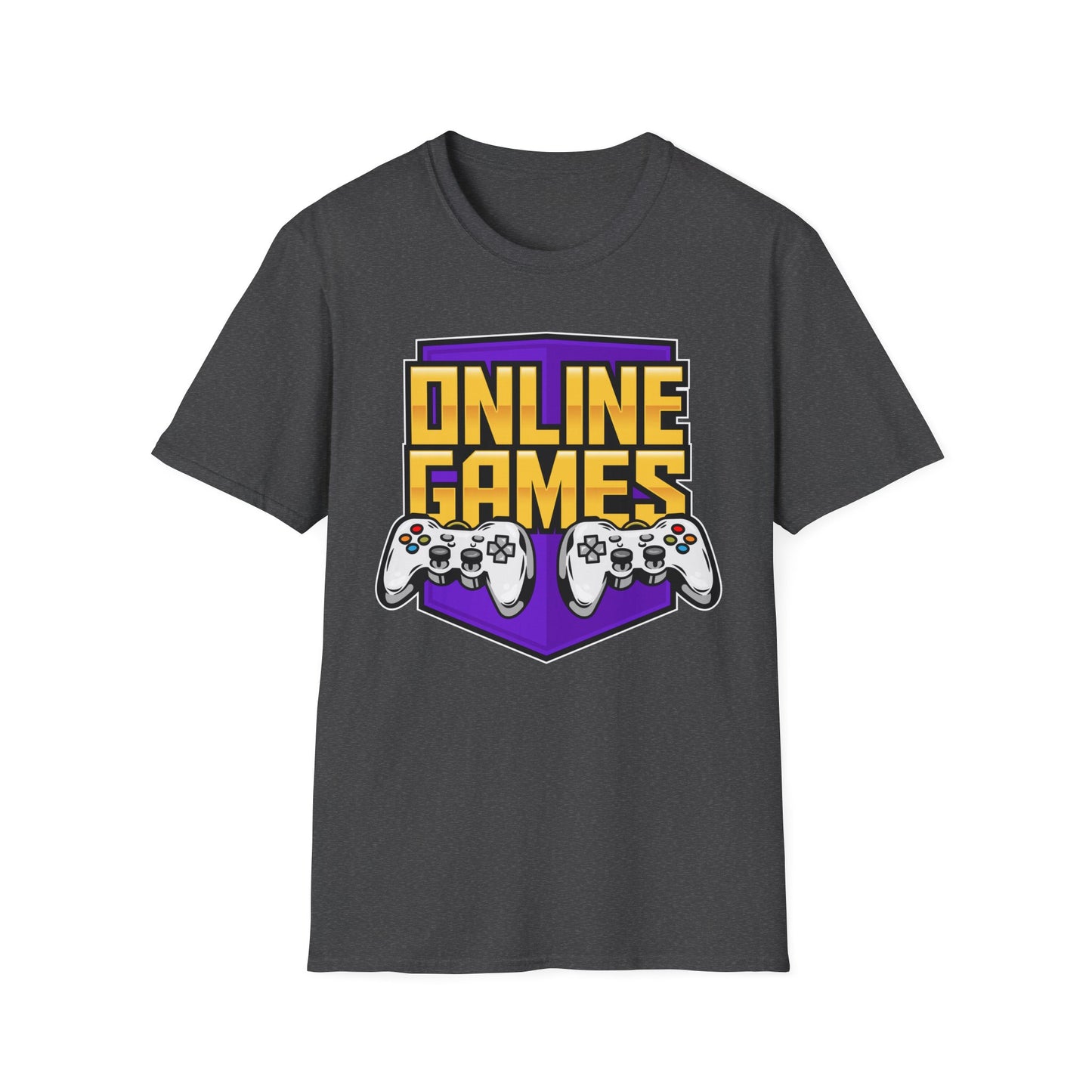 Unisex Softstyle Gaming T-Shirt, Retro Online Games Tee, Gift for Gamers, Casual Wear, Birthday and Holiday Apparel Dark Heather