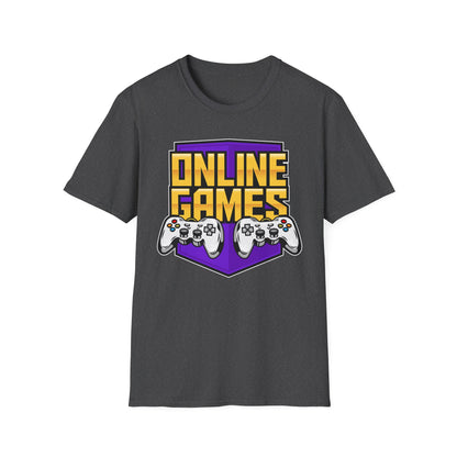Unisex Softstyle Gaming T-Shirt, Retro Online Games Tee, Gift for Gamers, Casual Wear, Birthday and Holiday Apparel Dark Heather