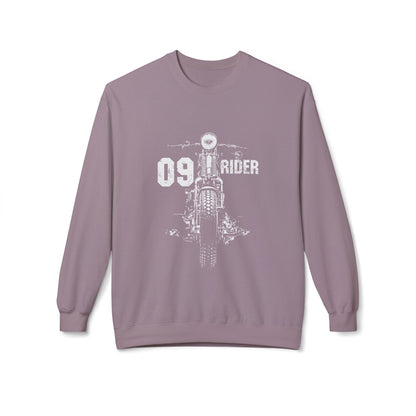 Retro Unisex Fleece Crew Sweatshirt - 09 Rider Design, Cozy Apparel, Gift for Bikers, Streetwear, Festival Wear, Everyday Comfort Paragon