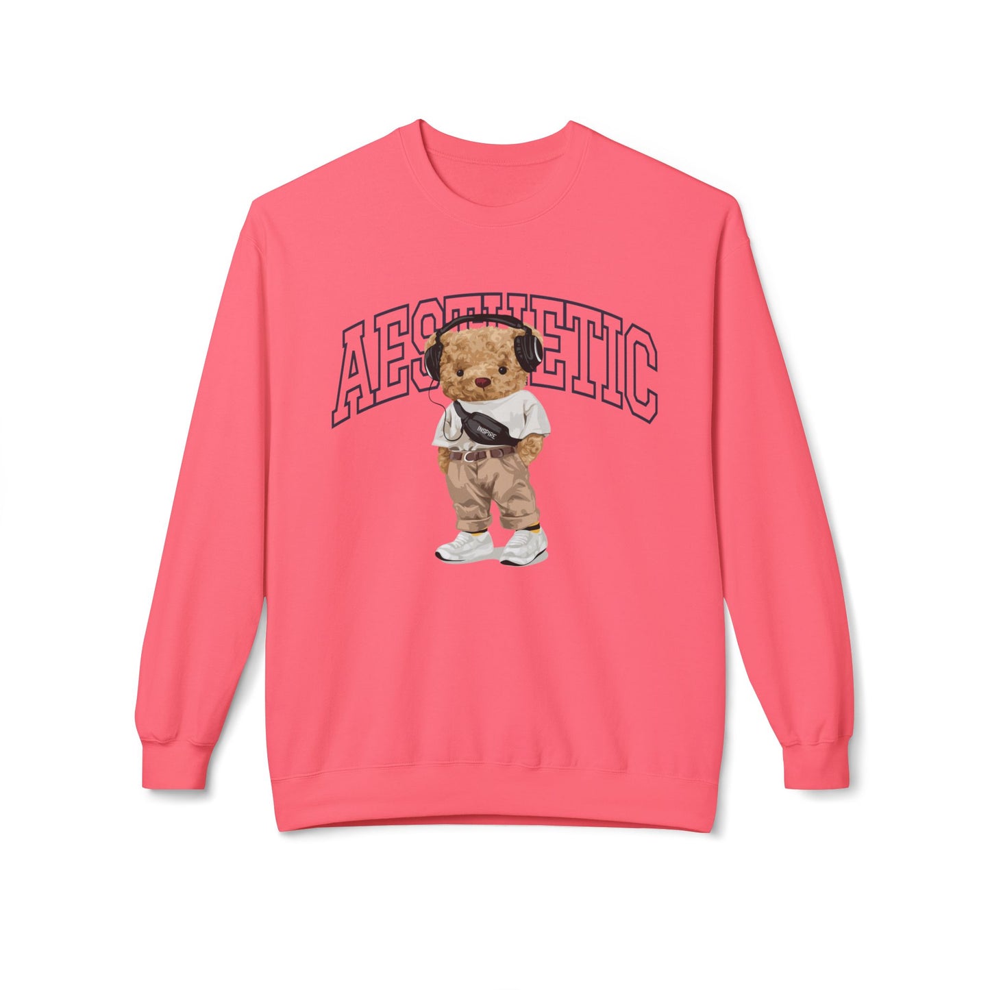 Aesthetic Bear Crewneck Sweatshirt | Cozy Unisex Fleece Top, Casual Wear, Gift Idea, Trendy Fashion, Streetwear Style, Comfortable Layer Pink Lemonade