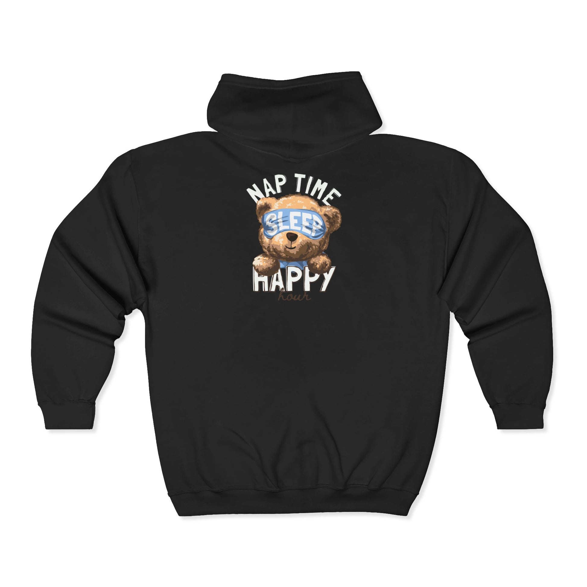 Hooded Sweatshirt Nap Time Happy Hour Teddy Bear Embroidered Zip-Up