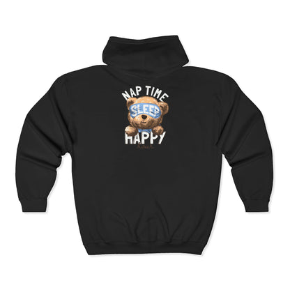 Hooded Sweatshirt Nap Time Happy Hour Teddy Bear Embroidered Zip-Up