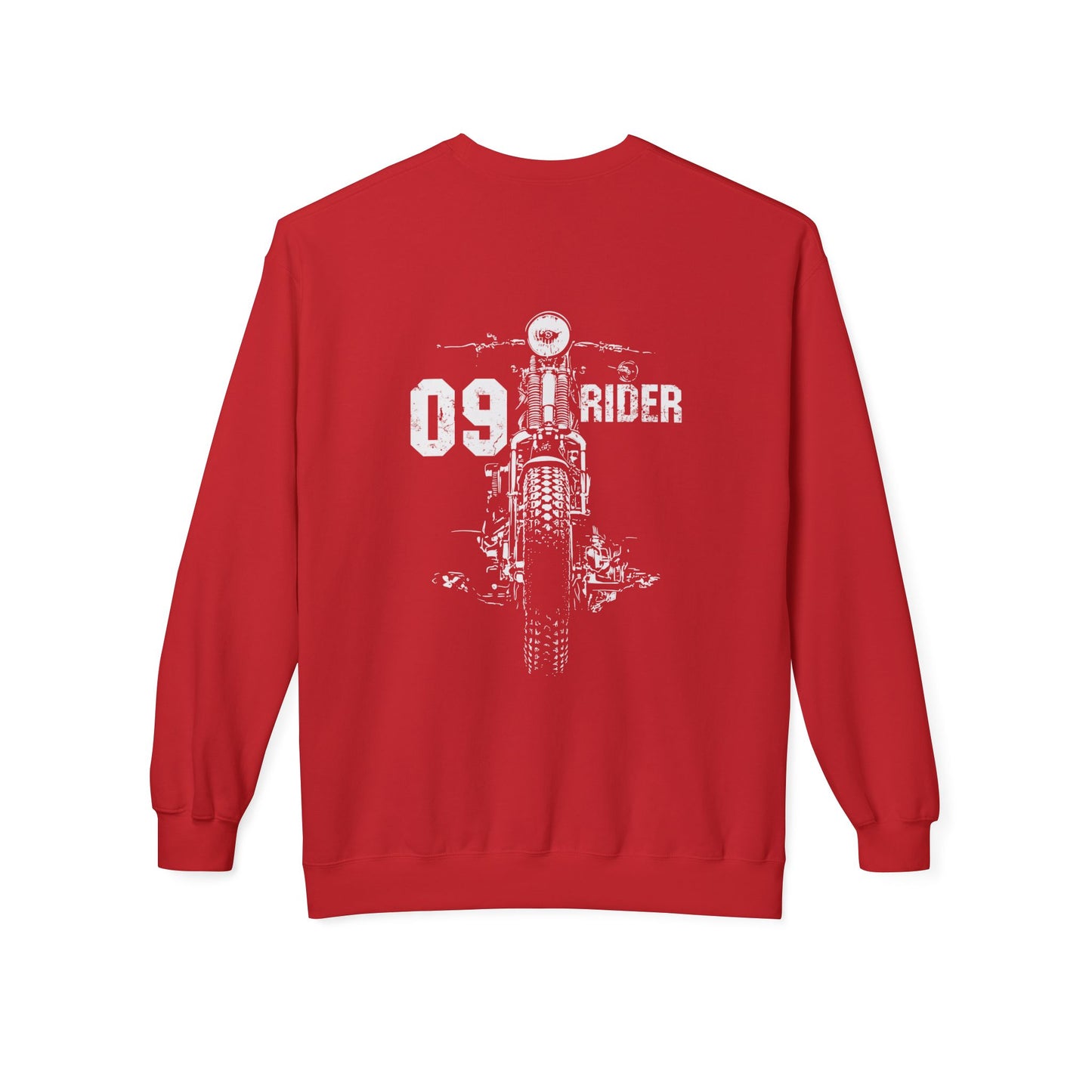 Retro Unisex Fleece Crew Sweatshirt - 09 Rider Design, Cozy Apparel, Gift for Bikers, Streetwear, Festival Wear, Everyday Comfort
