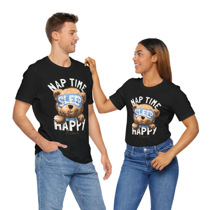Nap Time Happy Hour Tee, Cute Bear Tee, Unisex Casual Shirt, Gift for Nappers, Relaxation Apparel, Fun Sleepwear
