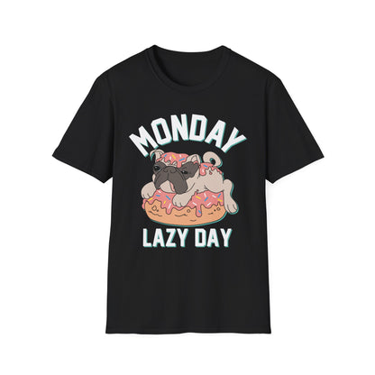 Cozy Cartoon Tee: Perfect for Lazy Days & Dog Lovers, Unisex Softstyle T-Shirt, Relaxed Fit, Casual Shirt, Cute Dog Design, Everyday Wear Black