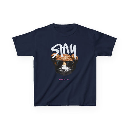 Kids Cool Graphic Tee - Stay Awesome Tee, Birthday Gift, Trendy Kids Apparel, Fun Graphic Top, Summer Style, Unique Gift for Kids Navy