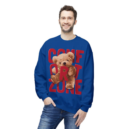 Comfort Zone Teddy Bear Crewneck Sweatshirt, Cozy Black Sweatshirt, Unisex Gift, Cute Sweatshirt for Winter, Relaxation Apparel