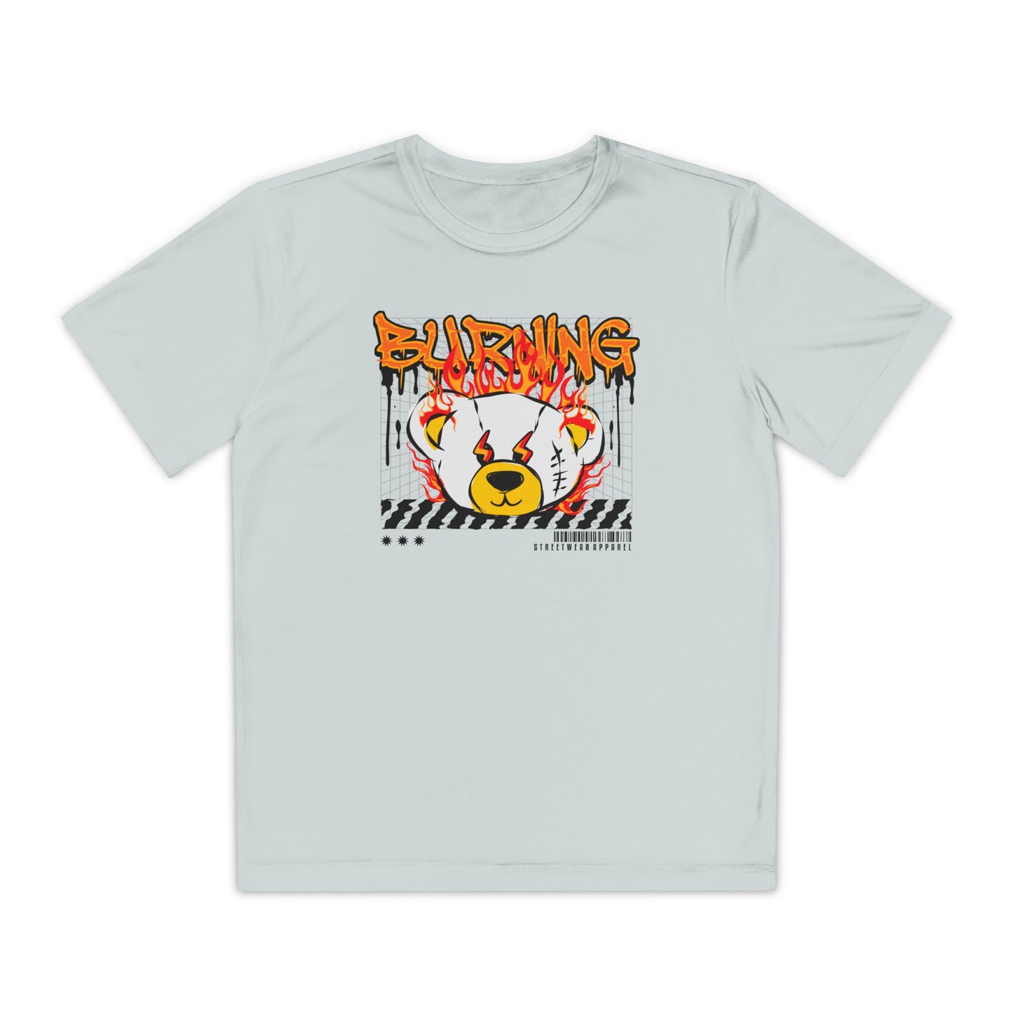 Burning Bear Youth Competitor Tee, Graphic T-Shirt, Trendy Kids Apparel, Streetwear, Cool Gift for Boys and Girls Silver