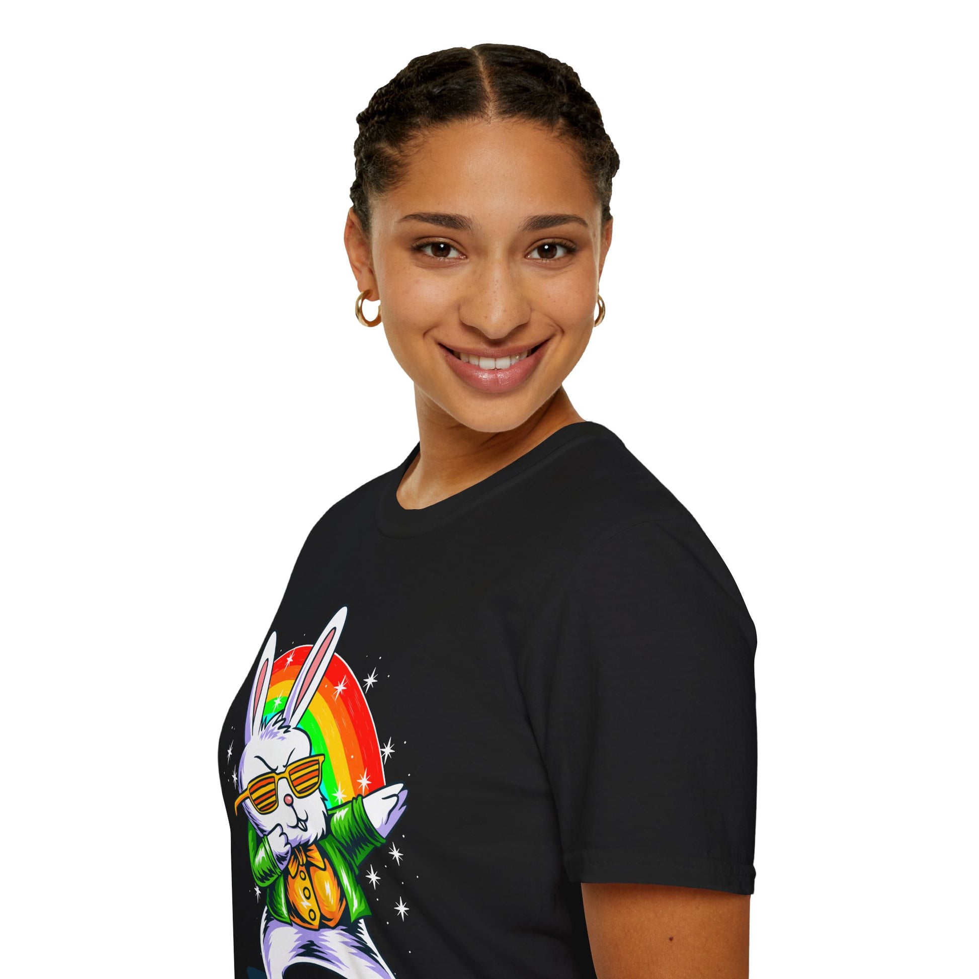 Rainbow Rabbit Cool Vibes Unisex T-Shirt, Fun Gift for Animal Lovers, Perfect for Parties, Birthdays, and Everyday Wear