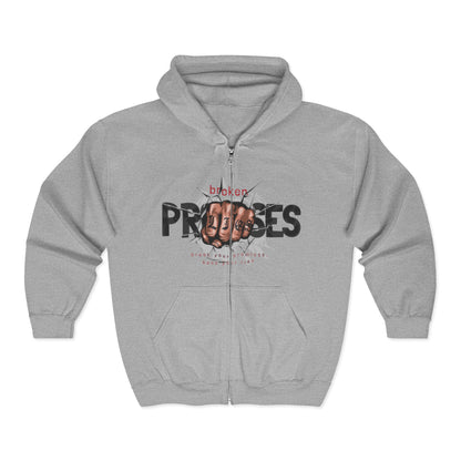 Full Zip Hooded Sweatshirt - Broken Promises, Kept Lies - Classic Comfy Design - Medium-Heavy Fabric - Unisex Sport Grey