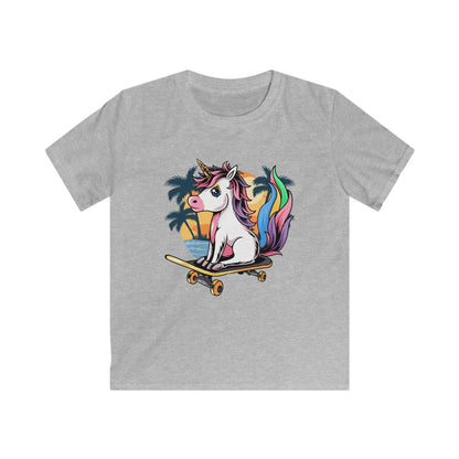 Kids Skateboard Unicorn Tee, Summer Vibe Kids T-Shirt, Cute Tee for Boys and Girls, Fun Gift for Birthdays, Unicorn Party Wear Sport Grey