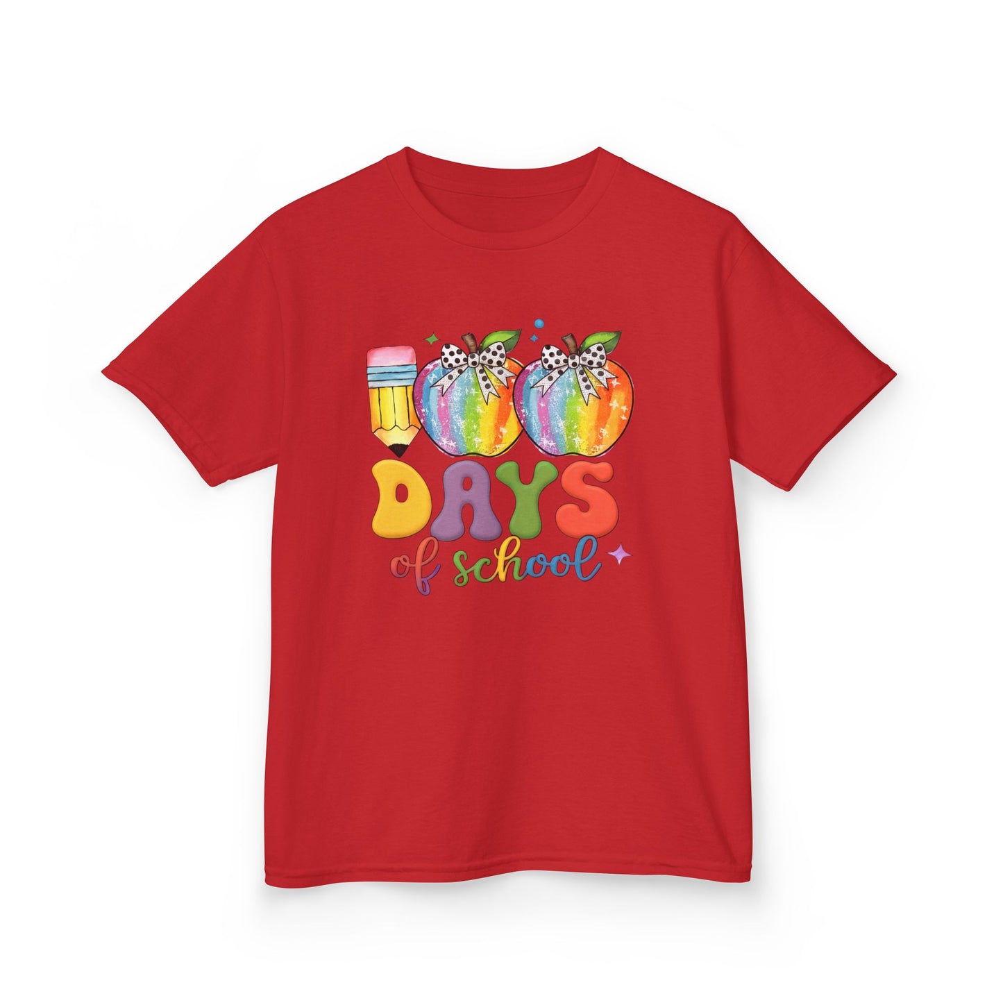 Colorful 100 Days of School Kids Tee, Fun T-Shirt, Back to School, Teacher Gift, Rainbow Design, Kid's Clothing Red
