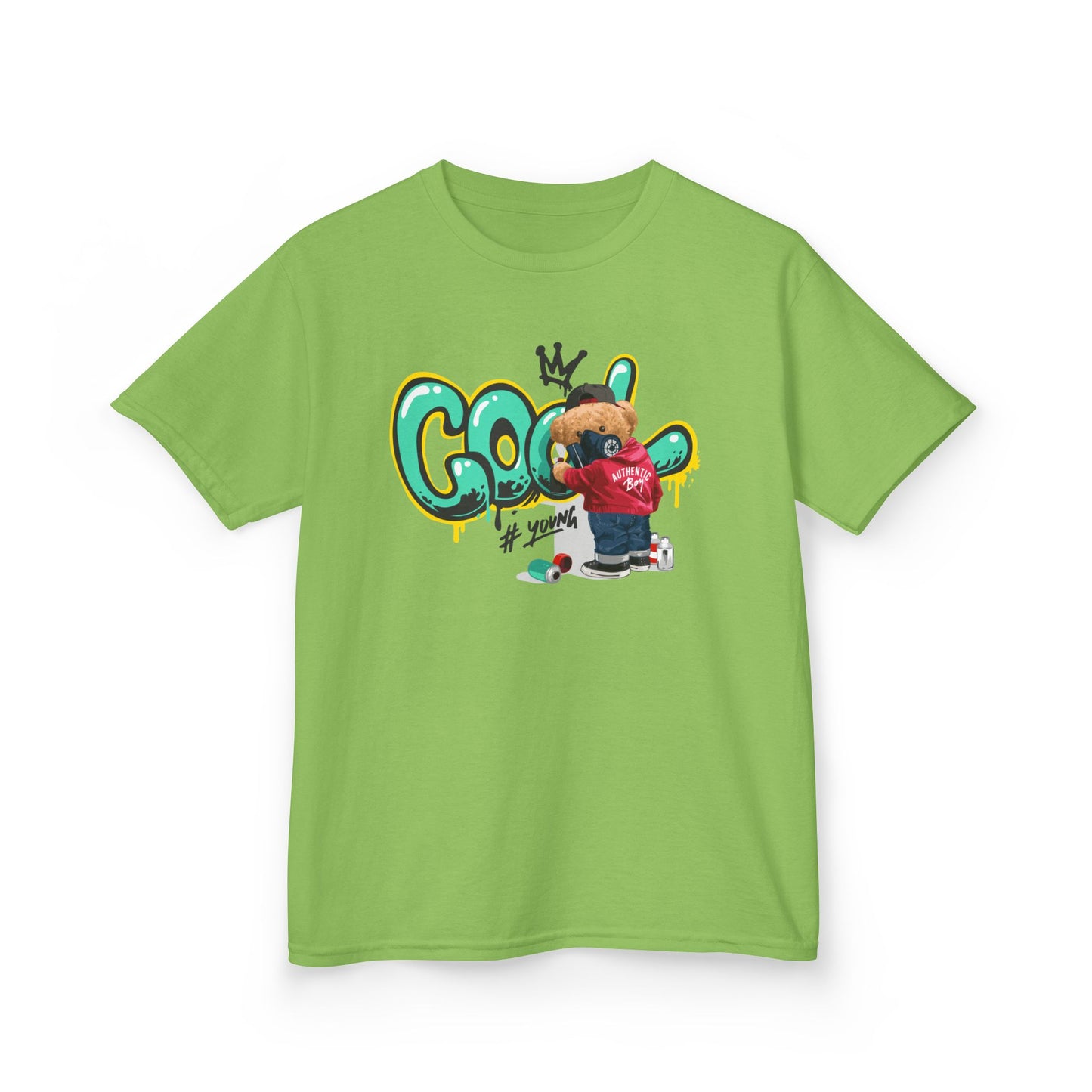 Cool Kids Heavy Cotton Tee, Fun T-Shirt for Children, Street Art Style Tee, Playful Graphic Shirt, Perfect for Birthdays and Everyday Wear Lime