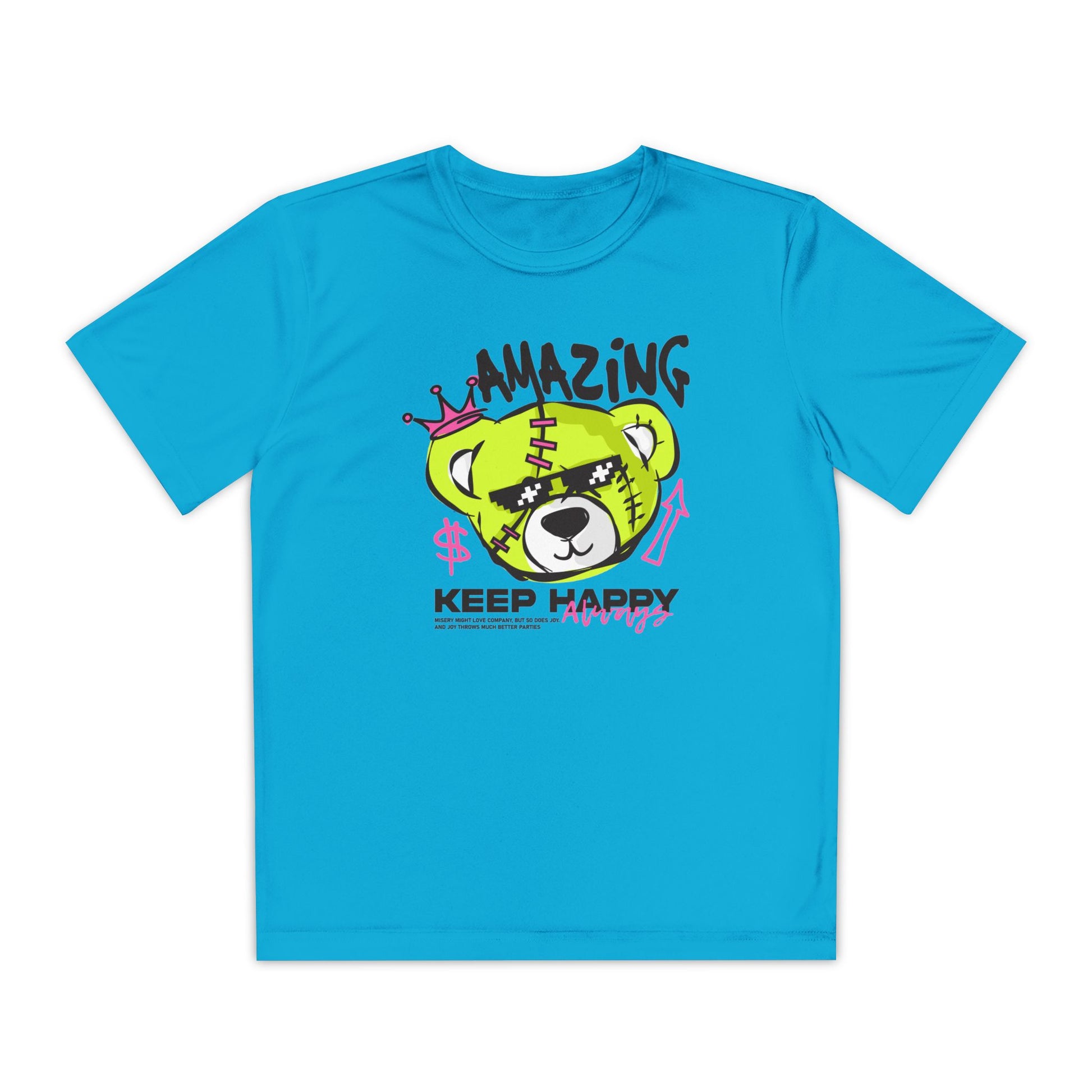 Youth Graphic Tee with Fun Bear Design, Casual Streetwear Shirt, Perfect Gift for Kids, Playful Summer Outfit, Birthday Gift, Everyday Wear Atomic Blue