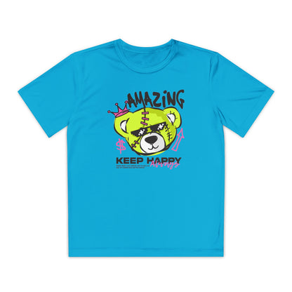 Youth Graphic Tee with Fun Bear Design, Casual Streetwear Shirt, Perfect Gift for Kids, Playful Summer Outfit, Birthday Gift, Everyday Wear Atomic Blue