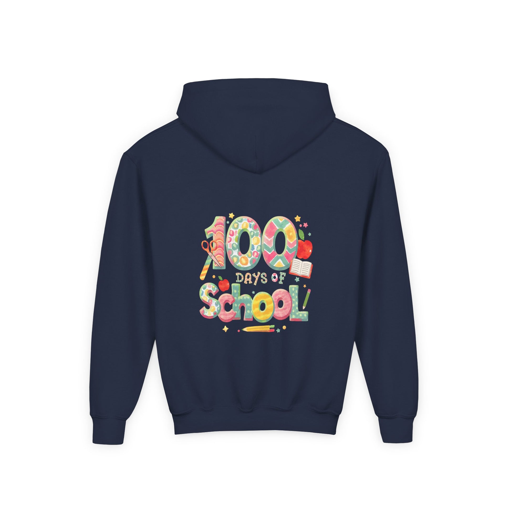 100 Days of School Youth Hoodie, Colorful School Spirit Sweatshirt, Kids Celebration Hoodie, Perfect for School Events, Fun Memory Gear
