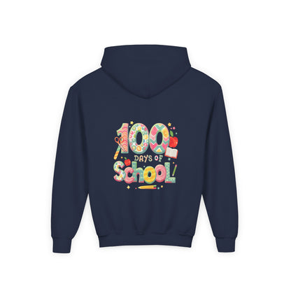 100 Days of School Youth Hoodie, Colorful School Spirit Sweatshirt, Kids Celebration Hoodie, Perfect for School Events, Fun Memory Gear