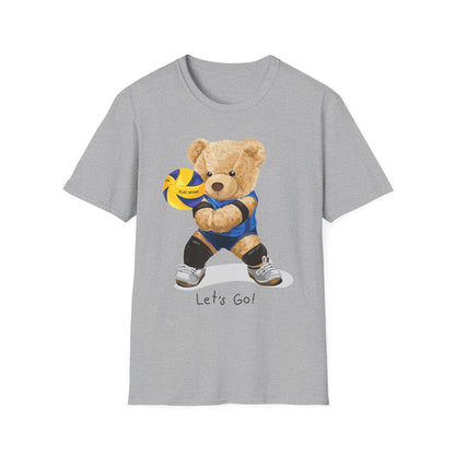 Cute Volleyball Bear T-Shirt, Unisex Softstyle Tee, Sportswear, Gift for Athletes, Fun Casual Wear, Sports Team Apparel