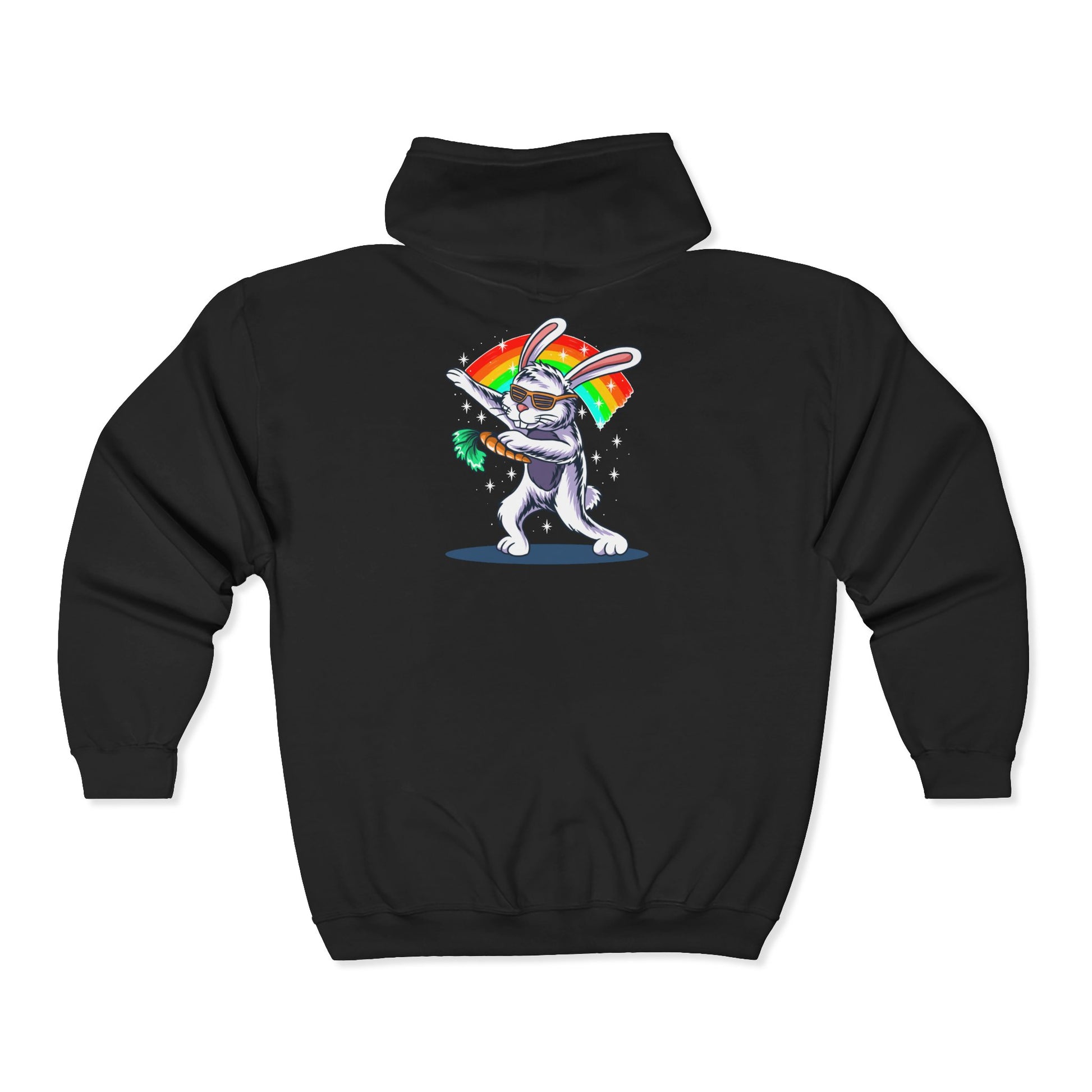 Colorful Bunny Zip-Up Hoodie, Unisex Rainbow Jacket, Fun Sweatshirt for All Occasions, Great Gift for Easter, Spring Celebrations