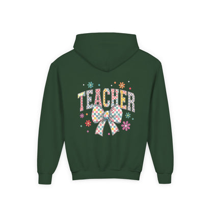 Teacher Appreciation Youth Hooded Sweatshirt - Cute Bow Design, Perfect Gift for Educators, Back to School, Christmas, Birthday