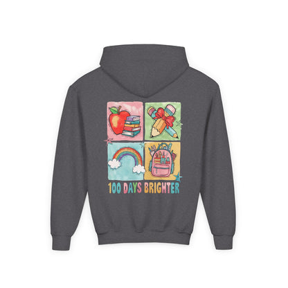 Youth Hoodie with Colorful Design – Perfect for Kids, Back to School, Gifts, Everyday Wear, Fun Celebrations, 100 Days Brighter