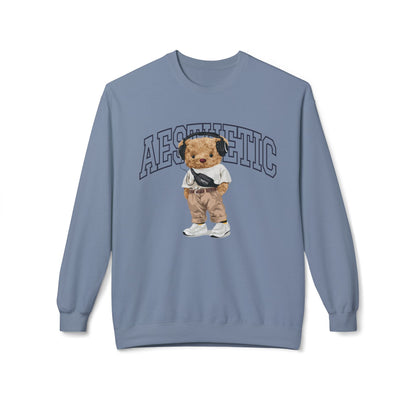 Aesthetic Bear Crewneck Sweatshirt | Cozy Unisex Fleece Top, Casual Wear, Gift Idea, Trendy Fashion, Streetwear Style, Comfortable Layer Stone Blue