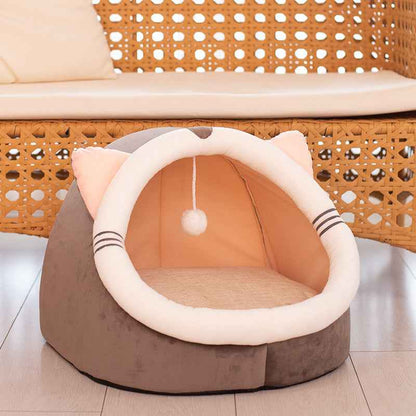 Winter pet cat house with velvet Cat