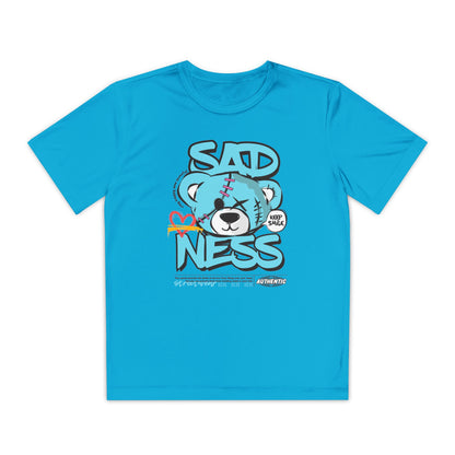 Youth Sadness Bear Tee - Unique Graphic T-Shirt for Kids, Casual Wear, Birthday Gift, Trendy Streetwear, Emotional Support Apparel Atomic Blue