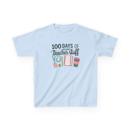 Teacher Appreciation Kids Tee, 100 Days of Teacher Stuff Shirt, School Spirit Tee, Gift for Future Educators, Kids' Classroom Apparel Light Blue