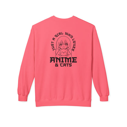 Anime & Cats Crewneck Sweatshirt, Cozy Gift for Anime Lovers, Cat Lover Apparel, Cute Anime Sweatshirt, Perfect for Casual Days
