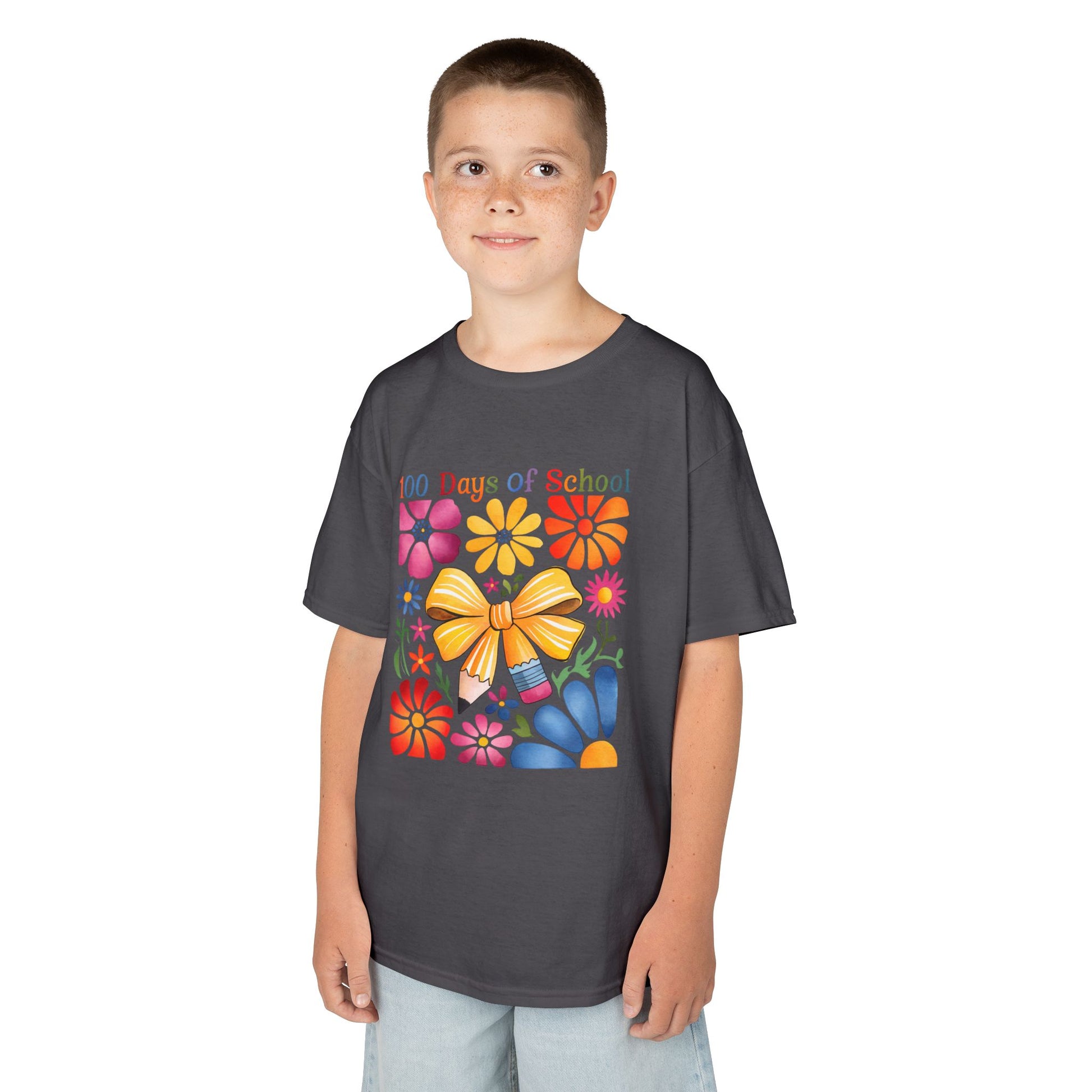 Colorful 100 Days of School Kids Tee, Flower Print T-Shirt for Students, End of Year Celebration Shirt, Fun School Day Wear, Gift for Kids