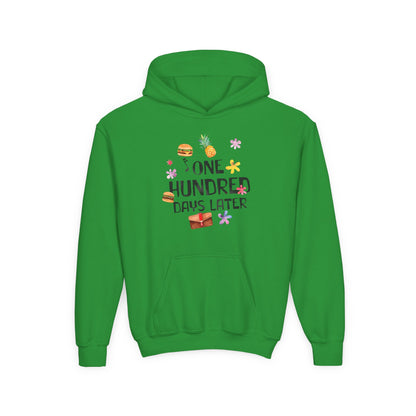 One Hundred Days Later Youth Hoodie, Fun Sweater for Kids, Cozy Gift for Birthdays, Celebrations, and Comfy Days Irish Green