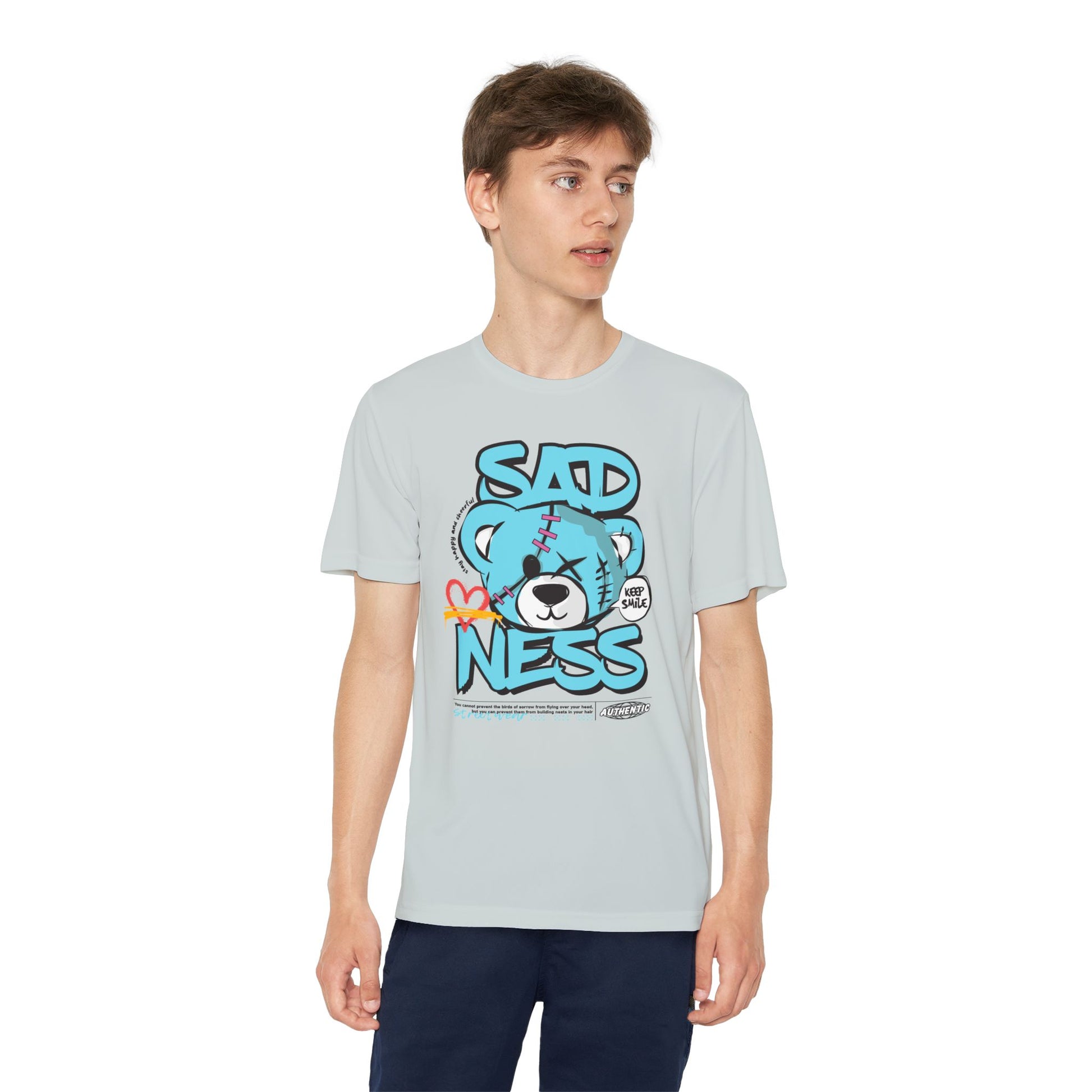 Youth Sadness Bear Tee - Unique Graphic T-Shirt for Kids, Casual Wear, Birthday Gift, Trendy Streetwear, Emotional Support Apparel