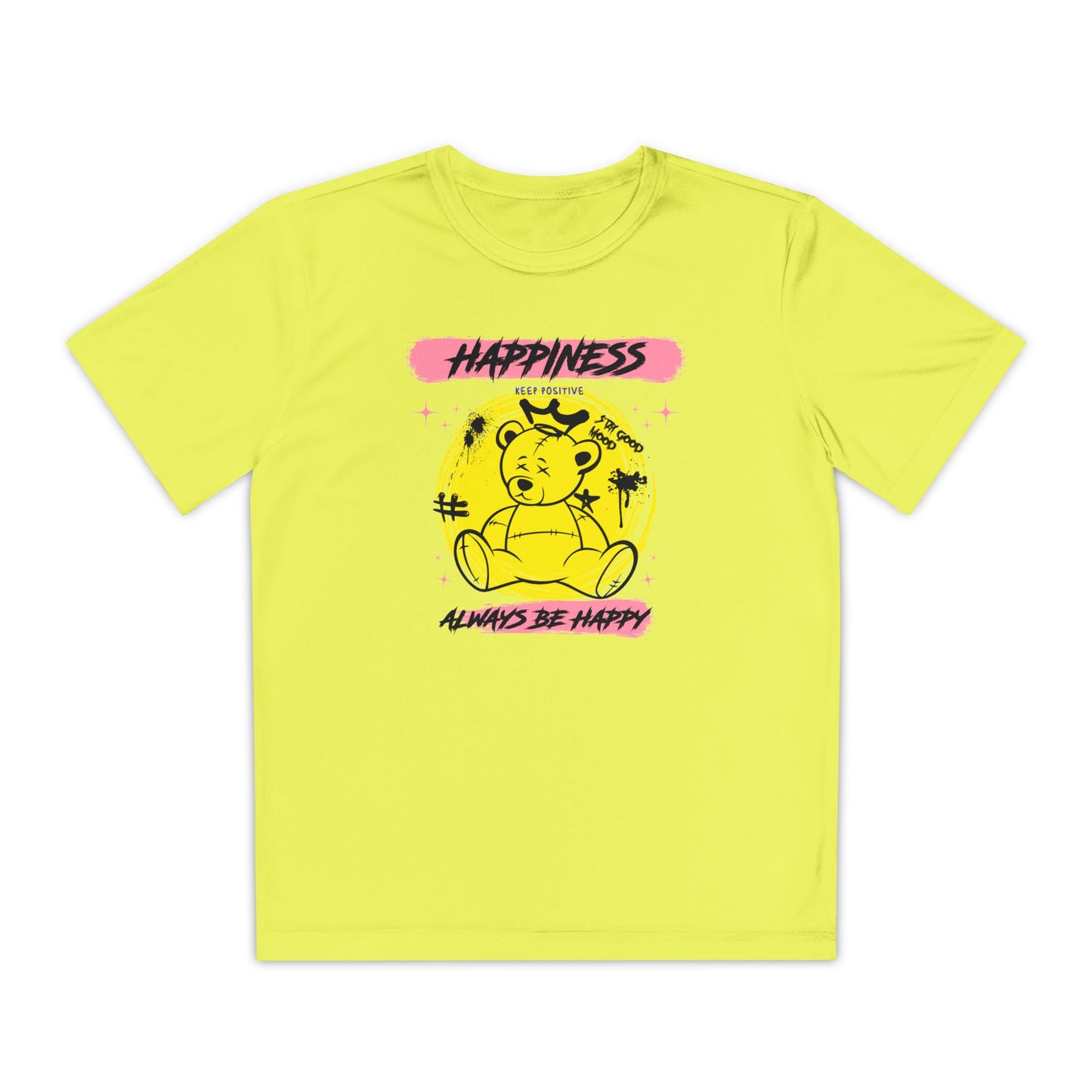 Youth Happiness Tee | Always Be Happy Shirt, Trendy Kids T-Shirt, Fun Graphic Tee, Positive Vibes Attire, Birthday Gift for Kids Neon Yellow