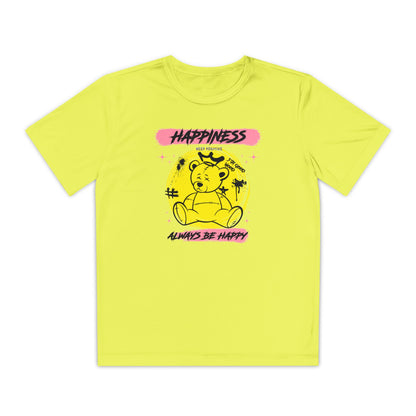 Youth Happiness Tee | Always Be Happy Shirt, Trendy Kids T-Shirt, Fun Graphic Tee, Positive Vibes Attire, Birthday Gift for Kids Neon Yellow