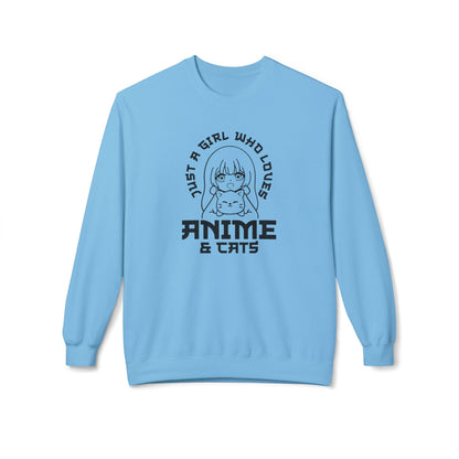 Anime & Cats Crewneck Sweatshirt, Cozy Gift for Anime Lovers, Cat Lover Apparel, Cute Anime Sweatshirt, Perfect for Casual Days Sky
