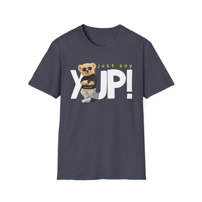 Unisex Casual Graphic Tee - Just Say YUP! Trendy T-Shirt for Everyday Wear, Gift for Friends, Fun Summer Fashion, Pop Culture Style Heather Navy