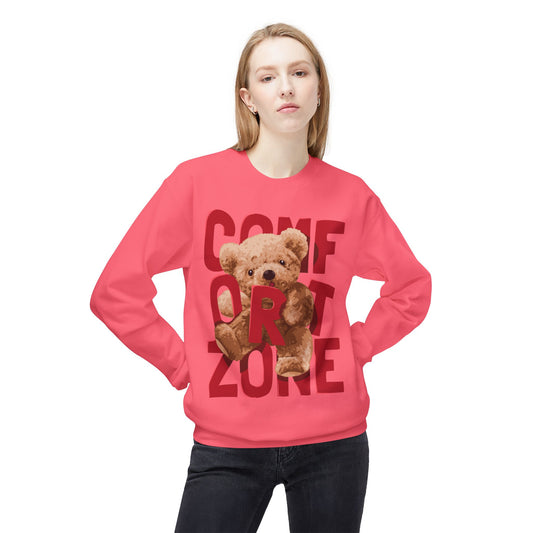 Comfort Zone Teddy Bear Crewneck Sweatshirt, Cozy Black Sweatshirt, Unisex Gift, Cute Sweatshirt for Winter, Relaxation Apparel Pink Lemonade