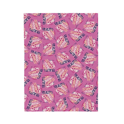 "Reality" Edgy Teddy Bear Graphic Velveteen Plush Blanket – Pink Soft Throw for Modern Home Decor – Streetwear Style