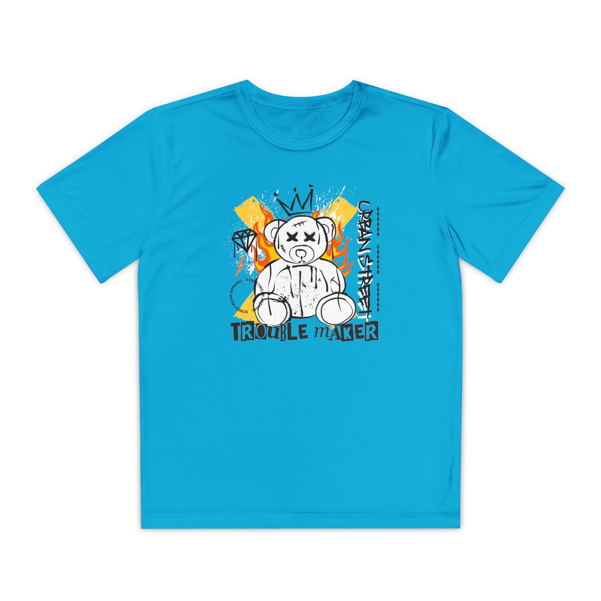 Youth Graphic Tee - Trouble Maker Design, Cool T-Shirt for Kids, Comfortable Playwear, Fun Gift Idea, Summer Fashion Atomic Blue