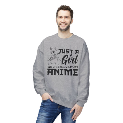 Anime Lover Crewneck Sweatshirt - Just a Girl Who Really Loves Anime, Unisex Casual Apparel, Anime Gift, Cozy Fashion, Fleece Sweater