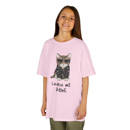 Cat Lover Kids Tee - "Leave Me Alone" Shirt, Funny Kids Apparel, Gift for Cat Lovers, Cute Cat Shirt for Kids, Animal Lover T-Shirt Light Pink