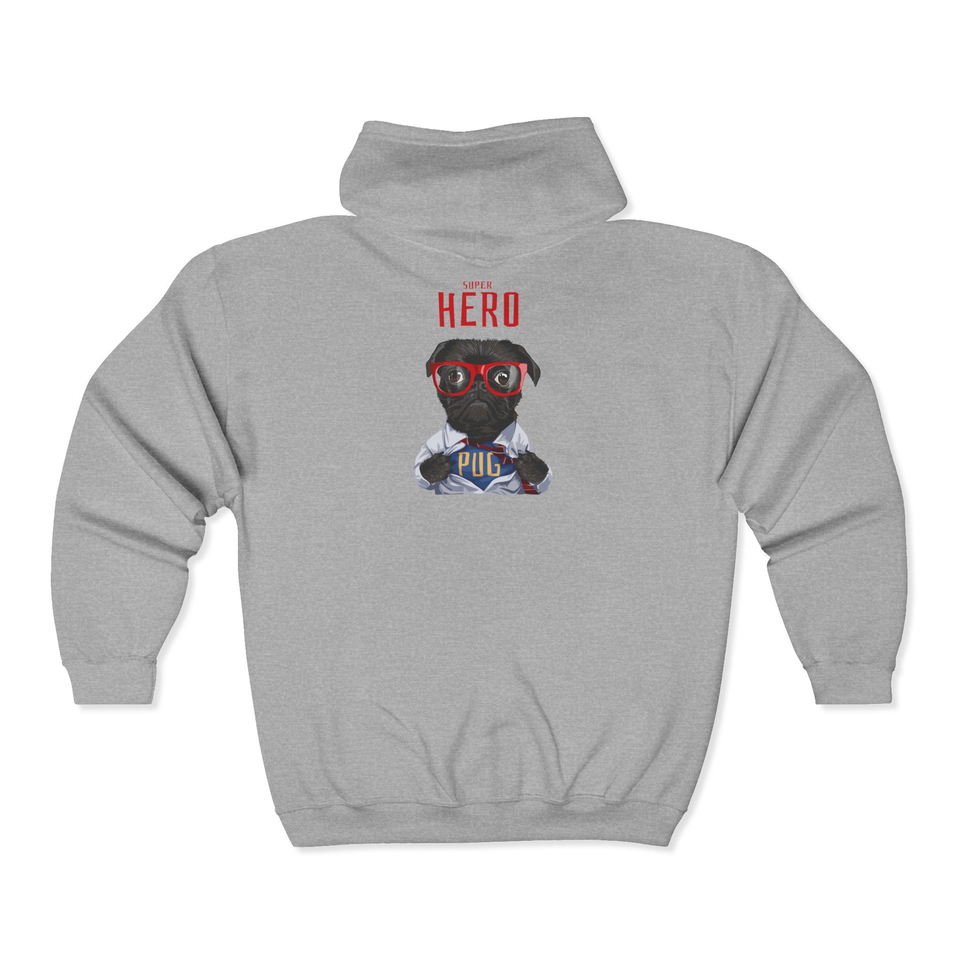 Hero Pug Full Zip Hoodie, Unisex Sweatshirt, Pet Lover Gift, Cute Hoodie, Dog Lover Apparel, Birthday Present, Funny Sweatshirt