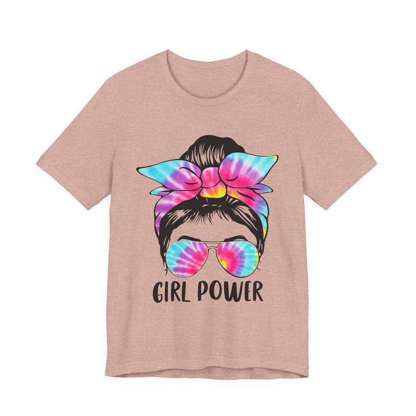 Girl Power Tie-Dye Tee, Unisex Short Sleeve Shirt, Feminist Apparel, Gift for Her, Casual Everyday Wear, Birthday Present Heather Prism Peach